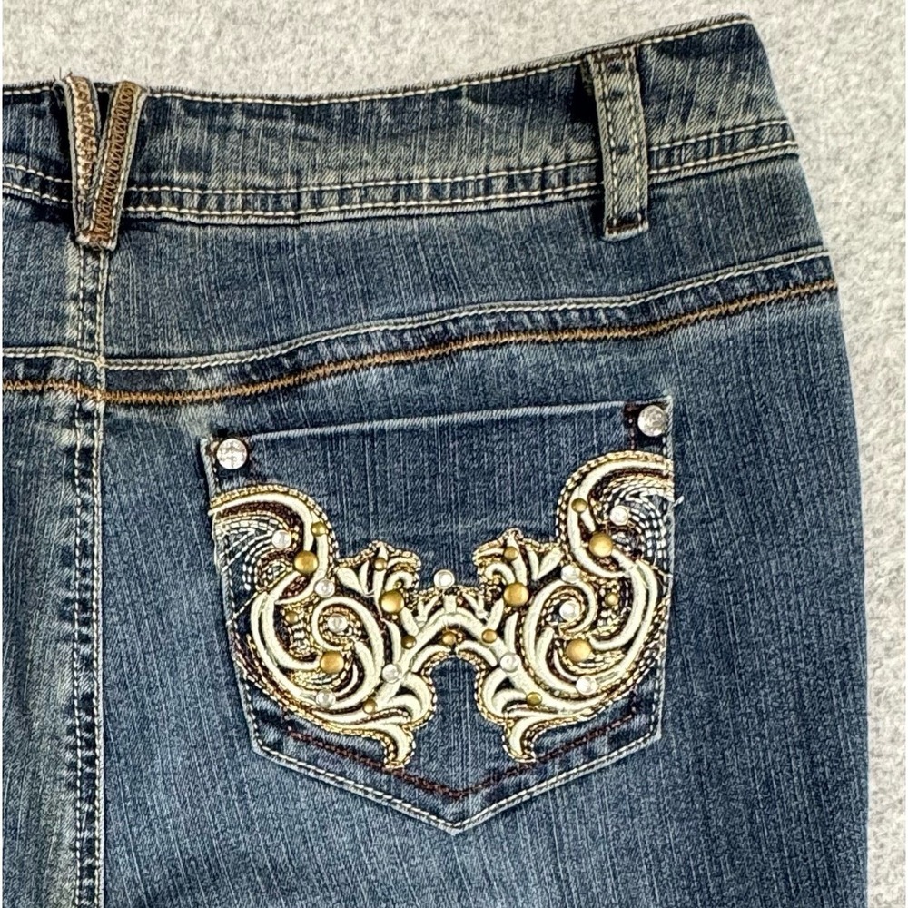 Roz & Ali Bootcut Embroidered Jeans Size 10 Average Stretch Ramie Bling Cowgirl